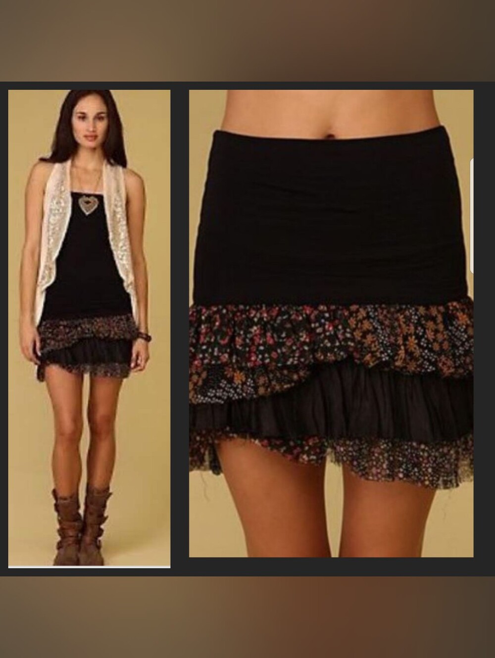 FP ONE Free People Raw Frayed Edge Floral Print Bohobocentric Mini Skirt Or Top